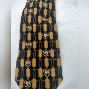 Halston Men's Silk Geometric Patterned Tie in Black and Gold Neutral Office Date